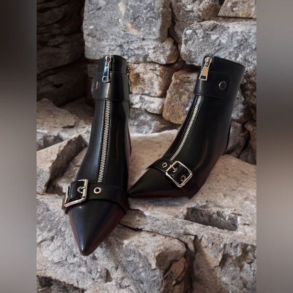 New Womens Pointed Toe Kitten Heels Ankle Booties  Zipper Closure Black Size 6 - Picture 10 of 14